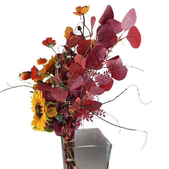 Artificial Fall Floral Arrangement Sunflowers Persimmon Red Foliage Yellow Accen - Picture 14 of 15